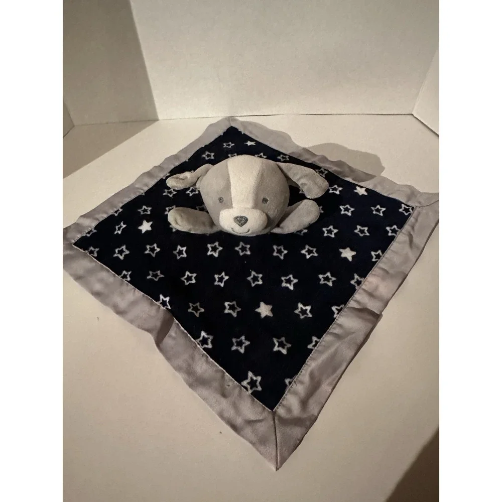 Carters‎ Child of Mine Puppy Dog Lovey Gray Navy Stars Security Blanket Rattles